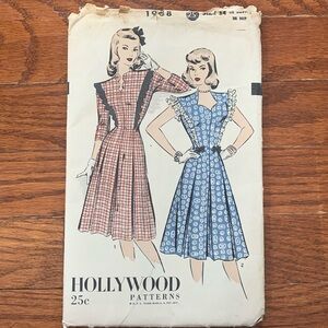 Hollywood Pattern 1938 Dress Sewing Pattern Size 14 Bust 32 Hip 35